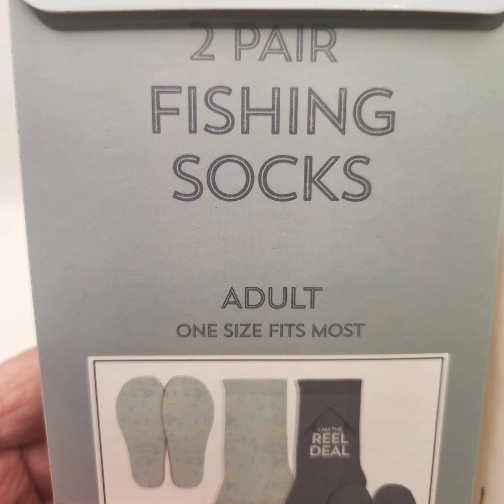Tate + Zoey 2 Pair Fishing Socks Mens One Size I Am The Reel Deal Blue Cotton